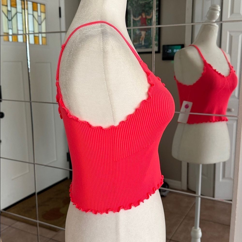 Yogalicious Hot Pink Ribbed Lettuce-Edge Crop Cami - Picture 2 of 9